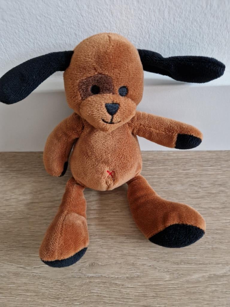 Knuffel konijn bruin zwart donkerbruin oog kruis rood K7111, Ophalen of Verzenden, Zo goed als nieuw, Konijn