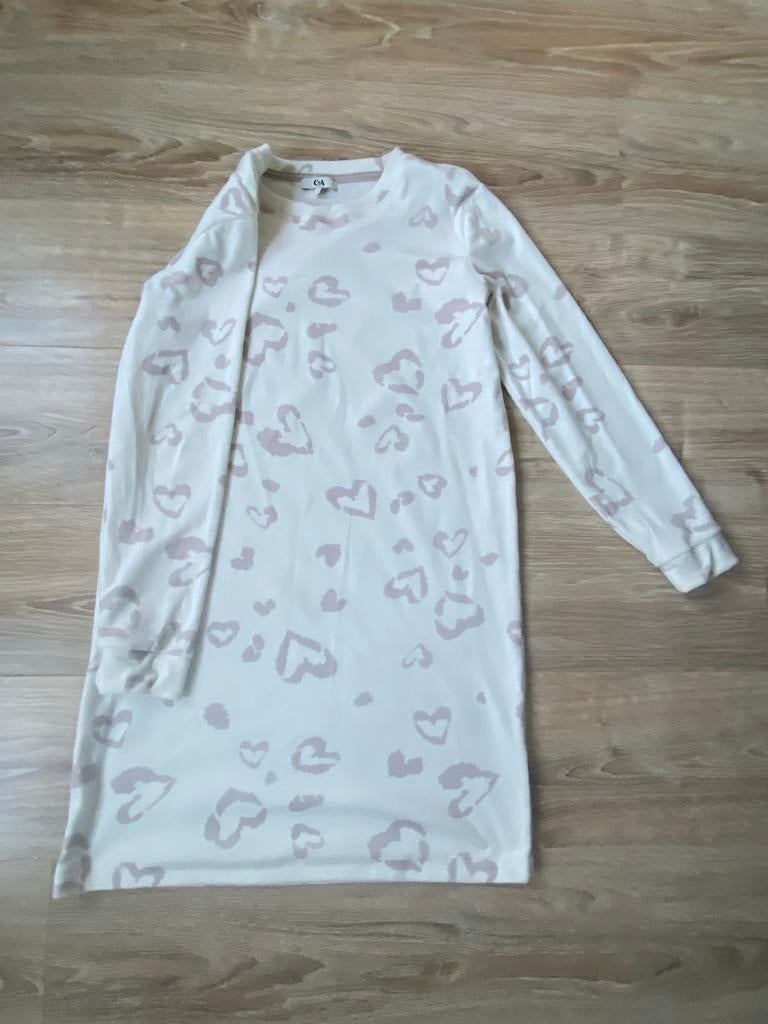 Zacht en warm nachthemd met hartjespatroon - Maat M, Kleding | Dames, Ophalen of Verzenden, Zo goed als nieuw, Maat 38/40 (M)