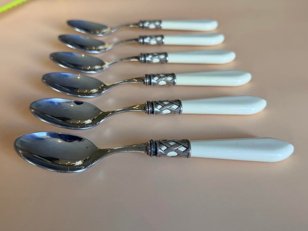 6x Bugatti Aladdin Koffielepels/Theelepels Ivoorkleurig, Ophalen of Verzenden
