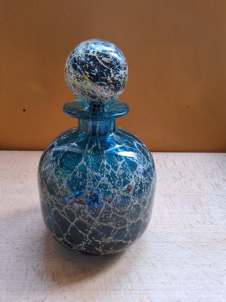 Vintage Mdina blue crizzle glas karaf Michael Harris design, Antiek en Kunst, Antiek | Glas en Kristal, Ophalen of Verzenden