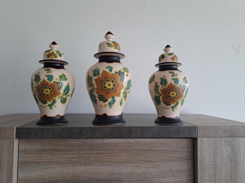 Set van 3 Modica Gouda-Plateel vazen, Antiek en Kunst, Antiek | Vazen, Ophalen of Verzenden