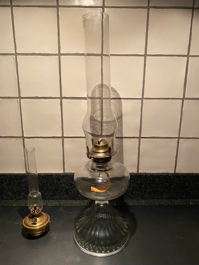 Olielamp glas groot, Ophalen of Verzenden, Gebruikt, Glas, Minder dan 50 cm