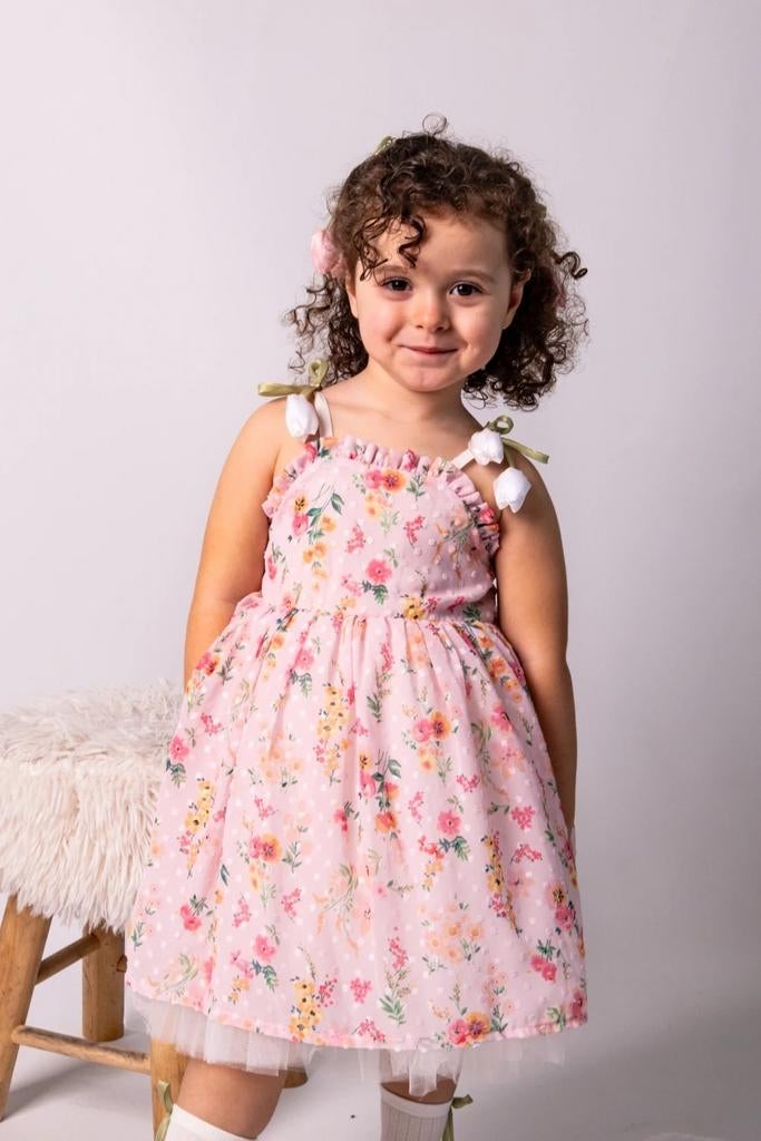 Roze Bloemen Jurk Meisje - 100% Katoen & Tule, Ophalen of Verzenden, Nieuw, Mini Mooi, Meisje