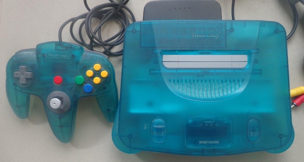 Nintendo 64 Aqua Blauw + aansluitkabels+originele controller, Ophalen of Verzenden, Zo goed als nieuw, Met 1 controller