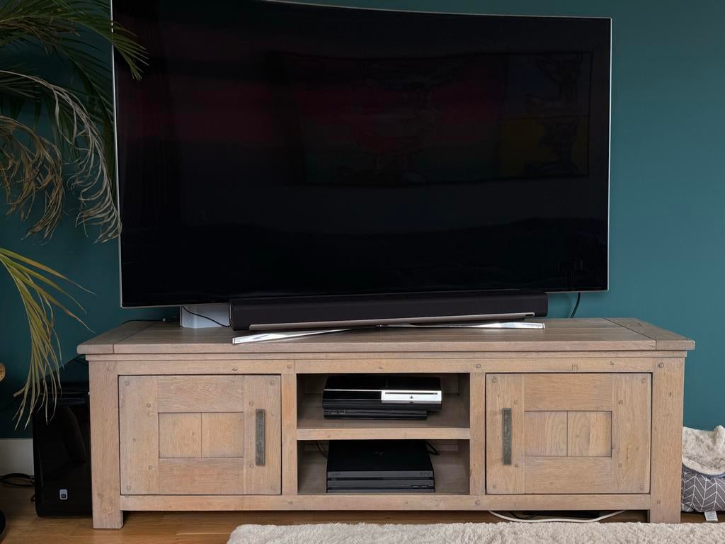 Tv meubel licht eiken grey wash 160x45x50 cm, Ophalen, 150 tot 200 cm, Eikenhout, Zo goed als nieuw
