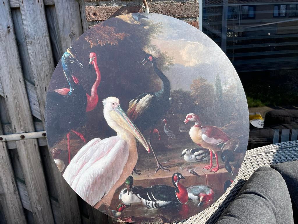 Rond schilderij met exotische vogels, Ophalen