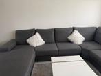 Grijze hoekbank met poef - comfortabel en stevig, Ophalen of Verzenden, Gebruikt, Stof