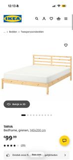 bedframe, matras en beddengoed (dekbed, kussens, lakens), Ophalen, Gebruikt, Bruin, Tweepersoons