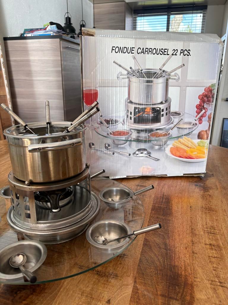 Fondueset Carrousel 22-delig - RVS, Ophalen, Gebruikt, Brander, Fondueset