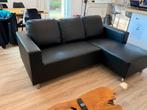 Leren hoekbank zwart, Ophalen, Zo goed als nieuw, Leer