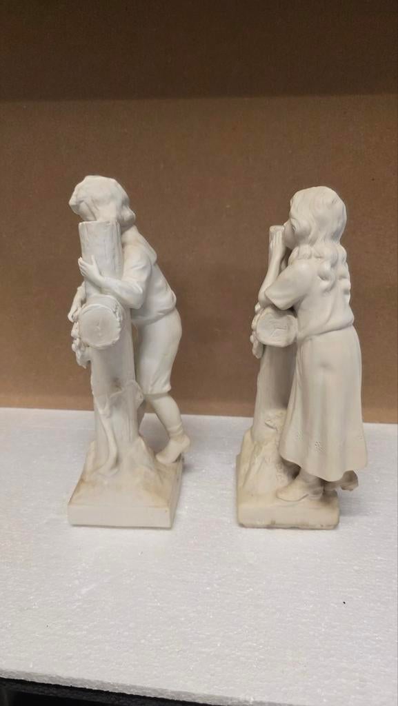 Antieke Religieuze Beelden: Jongen en Meisje met Kruis, Ophalen of Verzenden