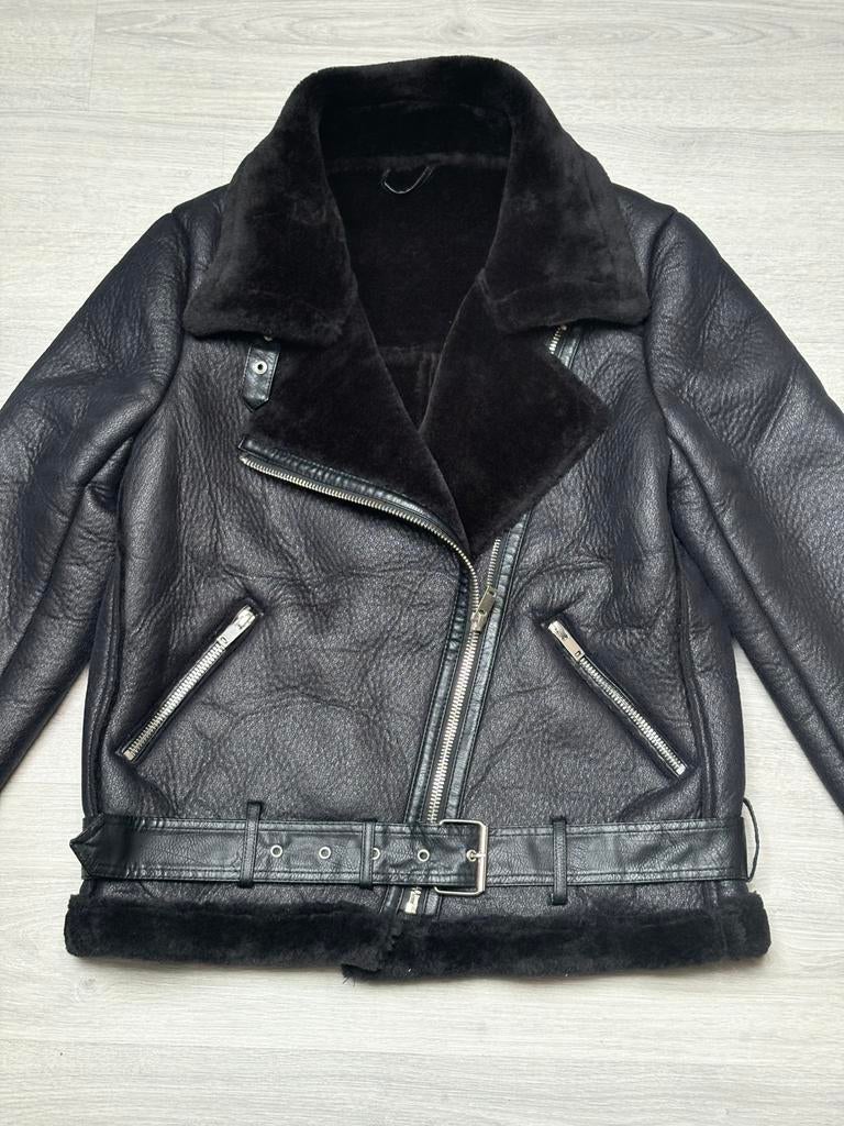 Pilotenjack Zwart Lederlook, Ophalen of Verzenden, Zo goed als nieuw, Maat 42/44 (L), Zwart