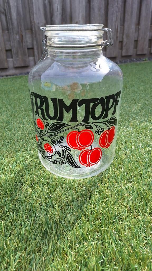Vintage Rumtopf voorraadpot 28 cm hoog glas, Ophalen