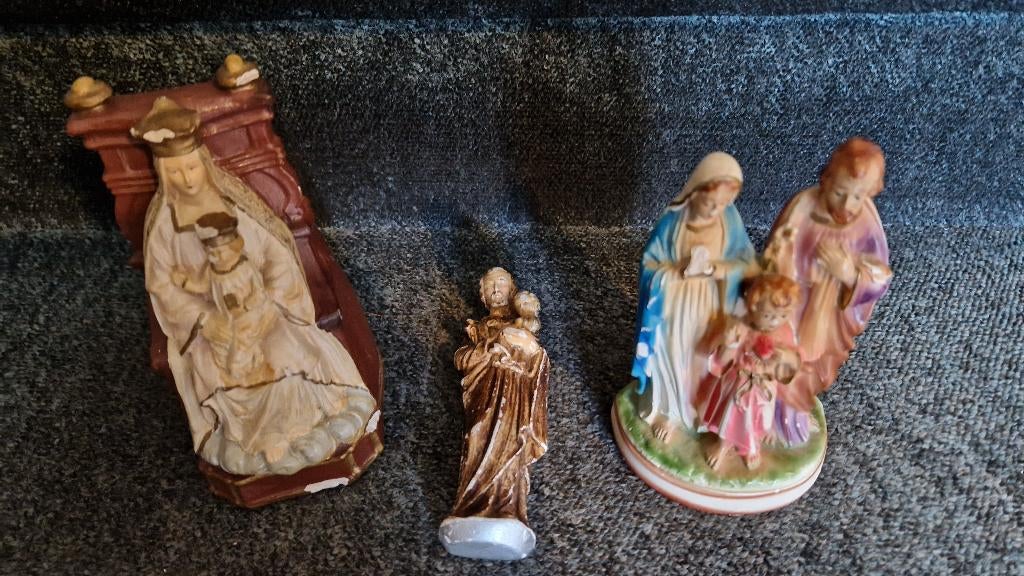 3 oude religie beeldjes gips aardewerk, Ophalen of Verzenden