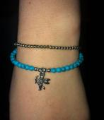 Armbandenset met turquoise kralen en cupido bedel, Overige materialen, Blauw, Ophalen of Verzenden, Zo goed als nieuw