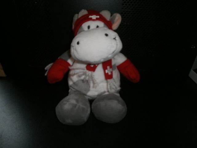 super koe wit grijs gevlekt muts en sjaal 20 cm, Grijs, Nieuw, Ophalen of Verzenden, Middelgroot (20 tot 80 cm)