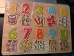Houten knoppuzzel met de cijfers 1 tot en met 10 - 30x23 cm, Ophalen, Gebruikt, Overige typen
