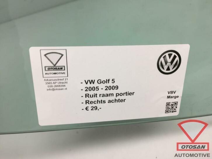 vw golf v 5 05 09 ruit raam portier deur rechts achter, Auto-onderdelen, Ruiten en Toebehoren, Gebruikt, Volkswagen, Volkswagen AG