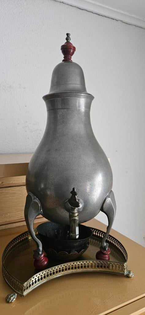 Antieke tinnen theeketel met kraan en dienblad, Antiek en Kunst, Antiek | Tin, Ophalen