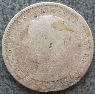 Zilveren kwartje - 25 cent 1897. - Ongereinigde Bodemvondst, Verzenden, Zilver, 25 cent, Koningin Wilhelmina