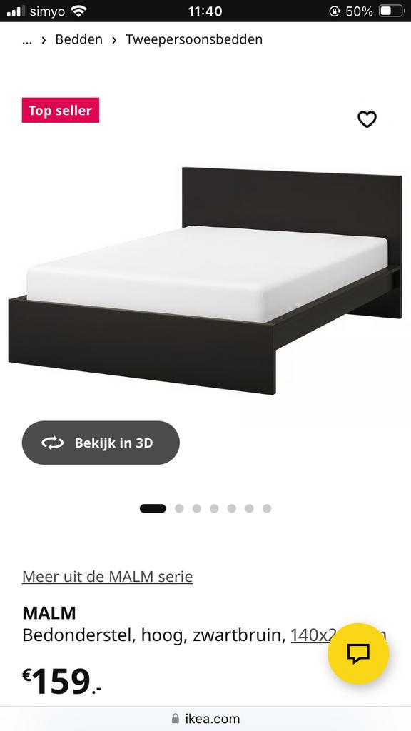 Ikea MALM bedonderstel inclusief lattenbodem, Huis en Inrichting, Slaapkamer | Bedden, Ophalen, Zwart, Tweepersoons, 140 cm