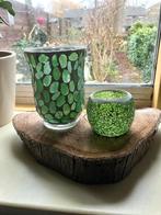 Groene Mozaïek Waxinelichthouder 2 stuks, Overige materialen, Ophalen of Verzenden, Zo goed als nieuw, Groen