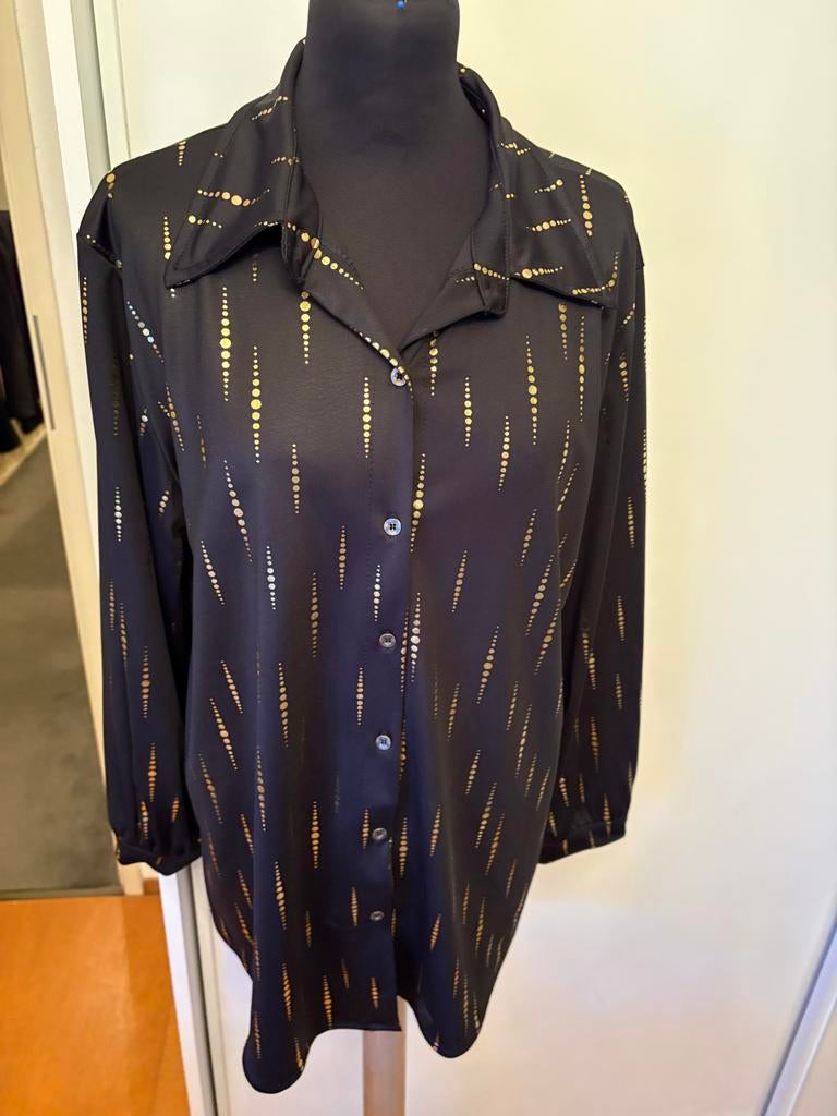 Zwarte blouse met gouden stippen, Made in Italy, Kleding | Dames, Blouses en Tunieken, Ophalen of Verzenden, Zo goed als nieuw