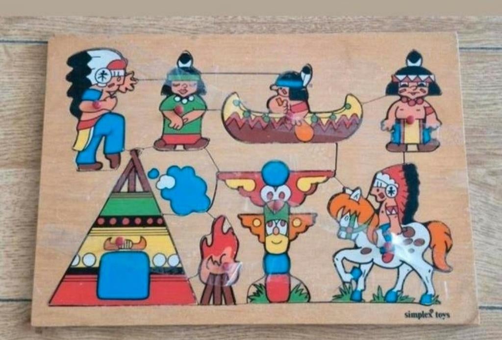 Houten Simplex puzzel Indianen, Ophalen of Verzenden, 10 tot 50 stukjes, Zo goed als nieuw