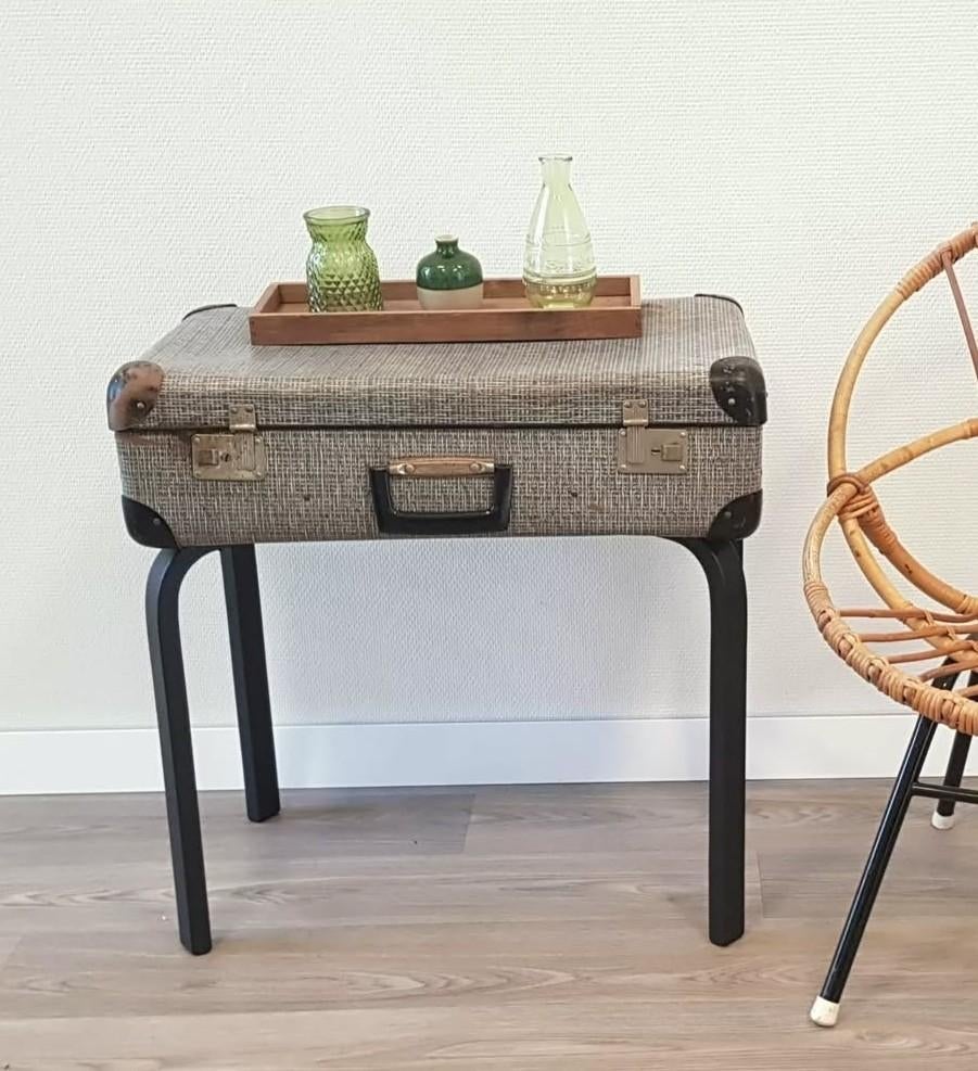 Stoere koffertafel / bijzettafel, Ophalen of Verzenden, Rond, Minder dan 55 cm