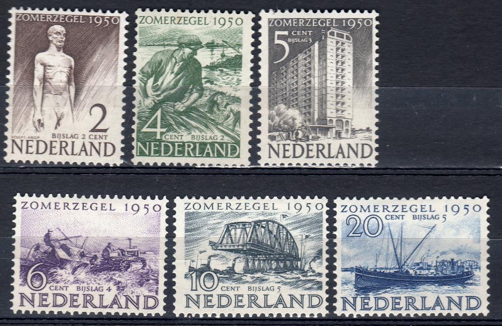 Nvph 550-555 zomerzegels 1950 postfris, Postzegels en Munten, Ophalen of Verzenden, Na 1940, Postfris
