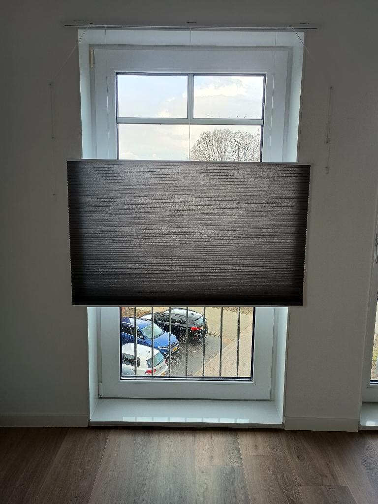 Dubbel plisségordijn lichtdoorlatend antraciet KARWEI, Huis en Inrichting, Stoffering | Gordijnen en Lamellen, Ophalen, 100 tot 150 cm
