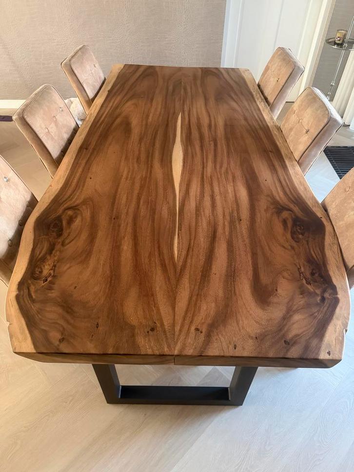 Suar boomstam eettafel gelamineerd, Huis en Inrichting, Tafels | Eettafels, Gebruikt, 100 tot 150 cm, 200 cm of meer, Vijf personen of meer