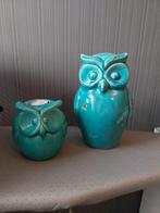 Stenen uilen blauw/groen, Blauw, Aardewerk of Porselein, Ophalen of Verzenden, Zo goed als nieuw
