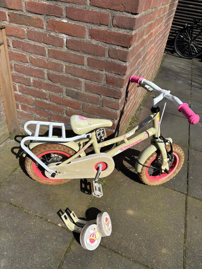 12” popal kinderfiets meisje met zijwieltjes, Ophalen of Verzenden, Gebruikt, Minder dan 16 inch, Zijwieltjes