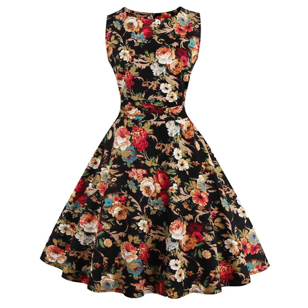 Vintage bloemen jurk rockabilly jurkje dames vrouwen retro, Verzenden, Nieuw, Knielengte