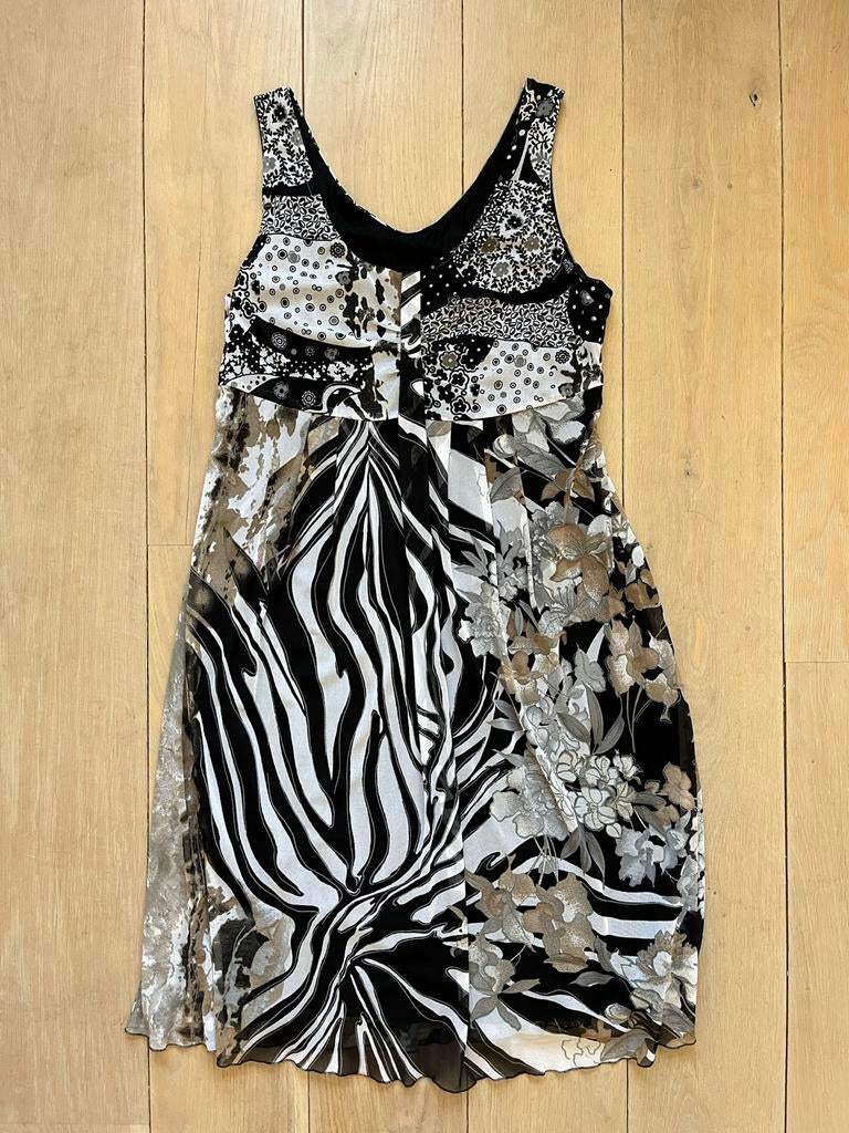 Tuzzi 42 zwart witte safari print voile jurk zebra, Kleding | Dames, Tuzzi, Zwart, Maat 42/44 (L), Ophalen of Verzenden