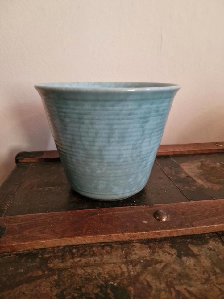 Vintage bloempot  Keramiek blauw/groen, Tuin en Terras, Bloempotten, Zo goed als nieuw, Aardewerk, Minder dan 40 cm, Minder dan 25 cm