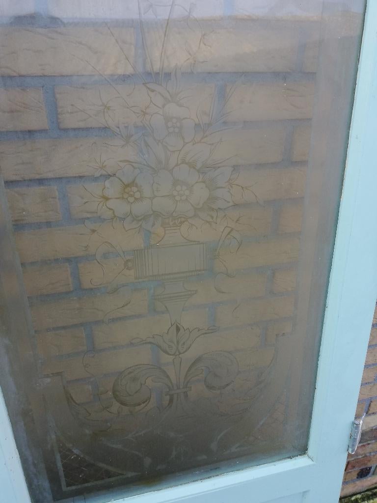 241hx115,5br Smalle hoge dubbele deur prachtig geetst glas, Ophalen