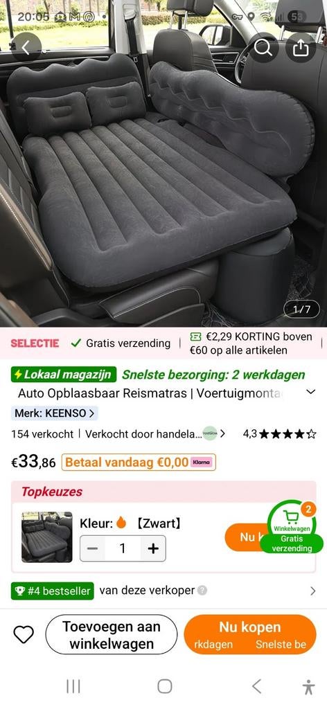 Opblaasbaar reismatras voor dubbele cabine, Auto diversen, Ophalen of Verzenden