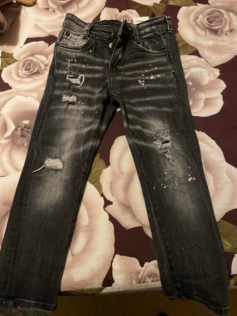 Dsquared2 Slim Jeans Zwart met Verfspatten - Maat 3-4 Jaar, Kinderen en Baby's, Ophalen of Verzenden, Zo goed als nieuw, Jongen of Meisje