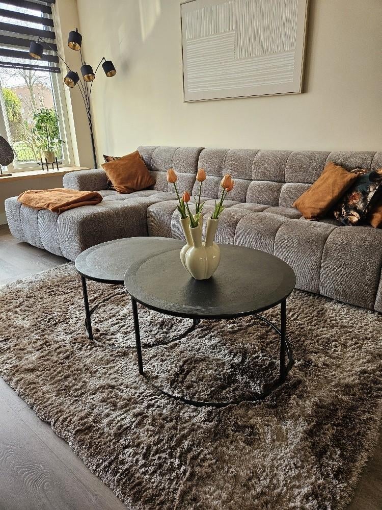 2 Zwarte ronde Salontafeltjes, Goede staat, Huis en Inrichting, Tafels | Salontafels, Ophalen, 50 tot 100 cm, Rond, 50 tot 100 cm