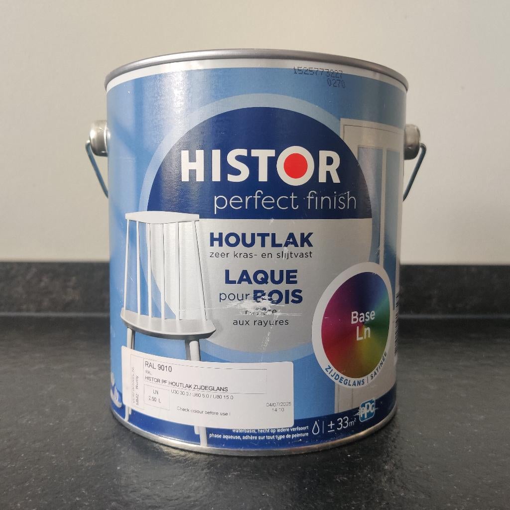 Histor Perfect Finish Houtlak zijdeglans wit RAL 9010, Wit, Nieuw, Ophalen of Verzenden, Lak