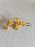 Goudkleur broche met roosjes, Ophalen of Verzenden, Goud, Overige materialen