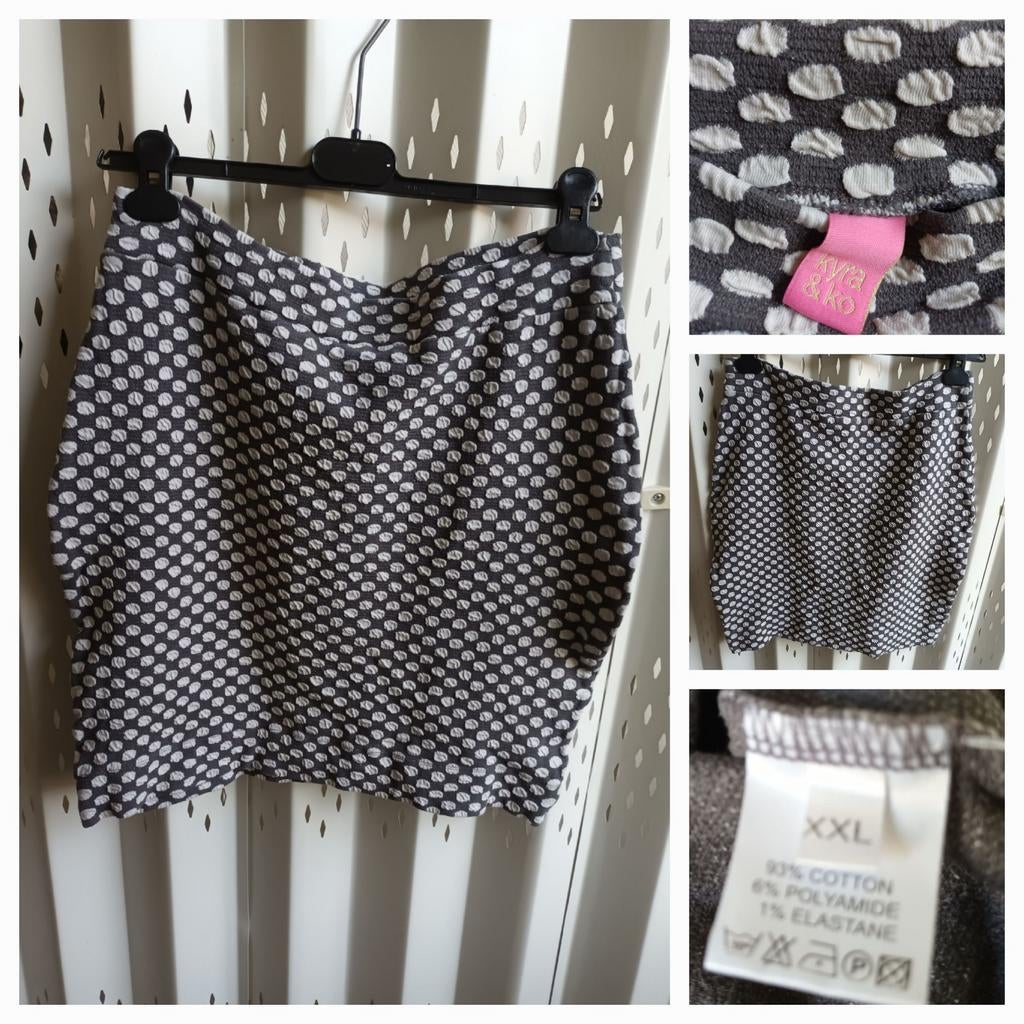 KYRA & KO grijs damesrokje witte dots katoen stretch XXL, Kleding | Dames, Rokken, Maat 46/48 (XL) of groter, Ophalen of Verzenden