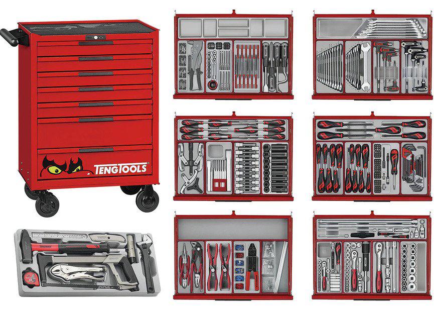 Gereedschapswagen rood mini master set 7 laden 628 delig