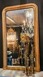 Elegante antieke Louis Philippe spiegel met bladgouden lijst, Ophalen of Verzenden, Rechthoekig, Minder dan 50 cm