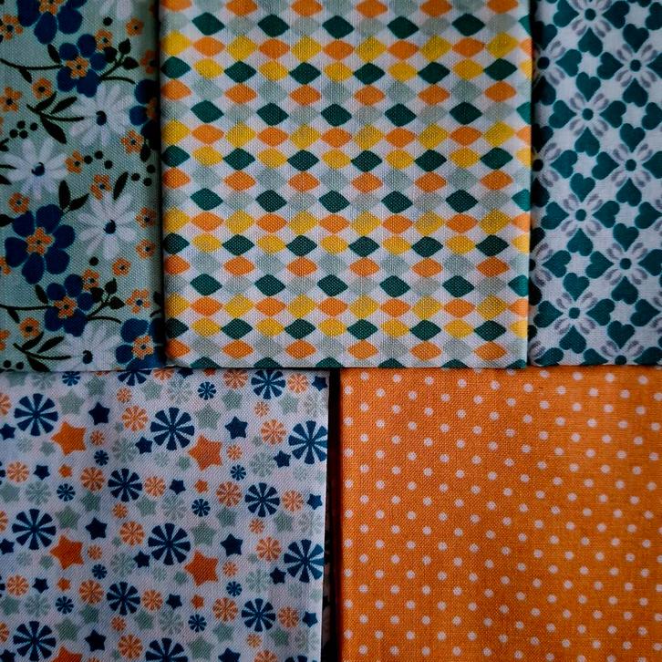Stofpakket - 4 x  5 Katoenen Lapjes 44x55cm - Nieuw!, Hobby en Vrije tijd, Stoffen en Lappen, Nieuw, Katoen, 30 tot 120 cm, 30 tot 200 cm