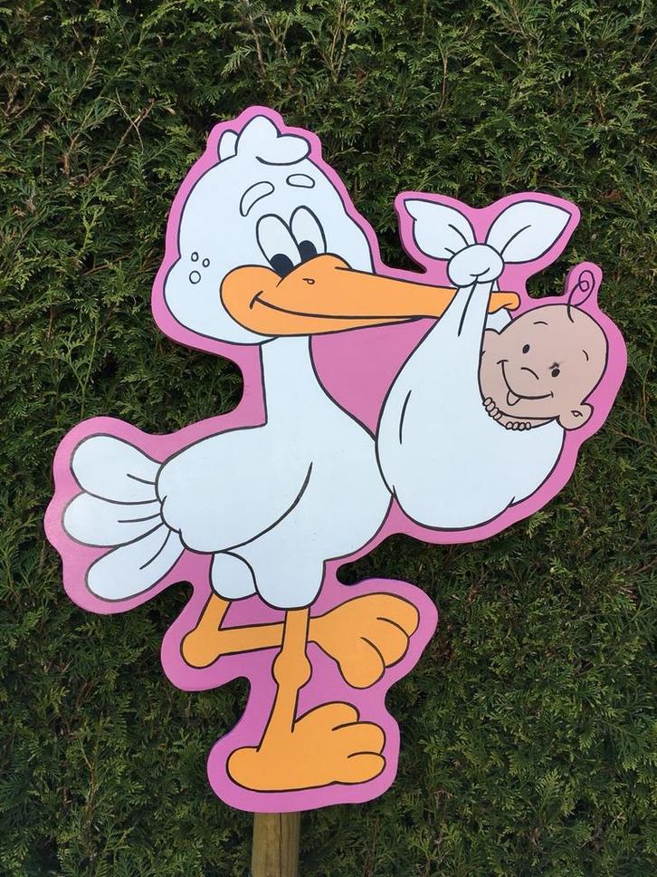 Geboortebord huren. Ooievaar, woezel en pip, giraf,tijgertje, Kinderen en Baby's, Kraamcadeaus en Geboorteborden, Zo goed als nieuw