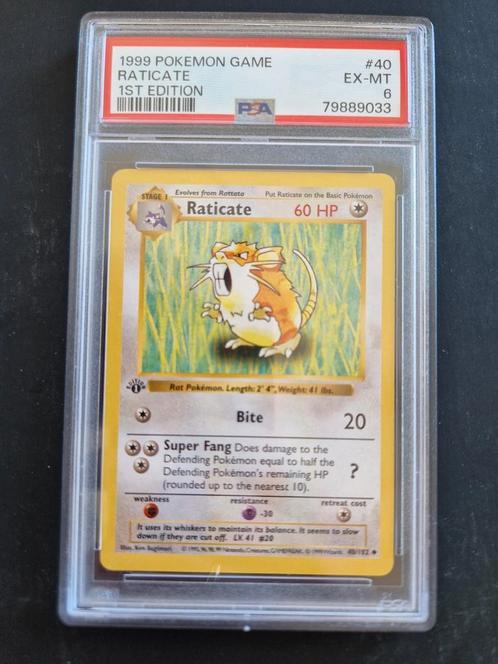 Pokemon Raticate 1st edition shadowless PSA 6 kaart, Hobby en Vrije tijd, Verzamelkaartspellen | Pokémon, Zo goed als nieuw, Ophalen of Verzenden