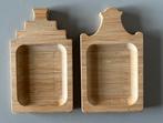 2 Bamboe houten schaaltjes grachtenpand huisje, Overige materialen, Ophalen of Verzenden, Overige stijlen, Schaal of Schalen